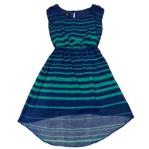 IZ Byer Sleeveless, Striped, Elastic Waist . High Low, Lined, hem dress XS